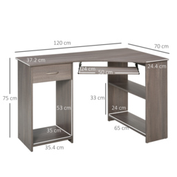 HOMCOM L-Shaped Corner Computer Desk w/ 2 Shelves Wide Worktop Keyboard Tray Drawer & CPU Stand Home Office Study Bedroom Furniture Grey - Aosom UK - thumbnail 3