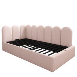 3FT Upholstered Bed with Hydraulic Storage, Metal Slatted Frame, Velvet Single Ottoman Bed for Children, 200L x 97W x 76H cm, Pink - Aosom UK - thumbnail 2