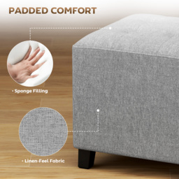 HOMCOM Square Footstool, Small Ottoman with Side Pocket, Linen Fabric Footrest Foot Stool with Rubber Wood Legs and Padded Seat for Living Room, Bedroom, Entryway, 35 x 35 x 35cm, Light Grey - thumbnail 6