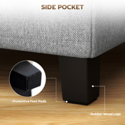 HOMCOM Square Footstool, Small Ottoman with Side Pocket, Linen Fabric Footrest Foot Stool with Rubber Wood Legs and Padded Seat for Living Room, Bedroom, Entryway, 35 x 35 x 35cm, Light Grey - thumbnail 7