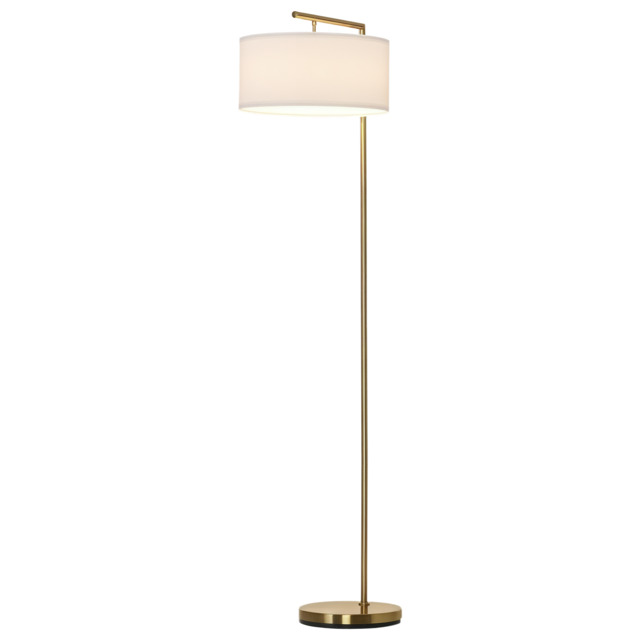 HOMCOM Floor Lights with Linen Lampshade, Round Base, Modern Floor Standing Lamp for Living Room, Bedroom, Dining Room, Gold and White - Aosom UK - image 1