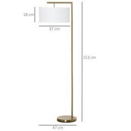 HOMCOM Floor Lights with Linen Lampshade, Round Base, Modern Floor Standing Lamp for Living Room, Bedroom, Dining Room, Gold and White - Aosom UK - thumbnail 3