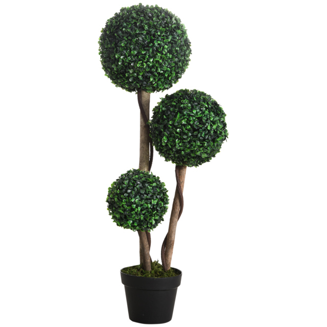 HOMCOM Decorative Artificial Plant Boxwood Ball Topiary Tree in Pot Fake Plant for Home Indoor Outdoor Decor, 90 cm, Dark Green - image 1