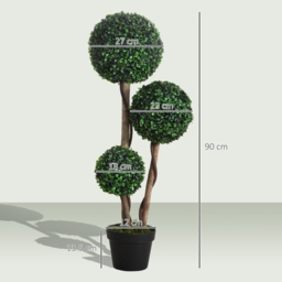 HOMCOM Decorative Artificial Plant Boxwood Ball Topiary Tree in Pot Fake Plant for Home Indoor Outdoor Decor, 90 cm, Dark Green - thumbnail 3