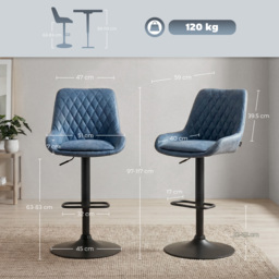 HOMCOM Set of Two Faux Leather Retro Bar Stools, Bar chairs with 7cm thick padded cushion - Dark Blue - thumbnail 3