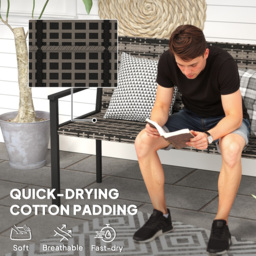 Outsunny 2 Seater Rattan Garden Bench, Outdoor Bench with Quick-Drying Cotton Padding, Wicker Garden Loveseat with Armrests, Steel Frame for Patio, Park, Mixed Grey - thumbnail 6