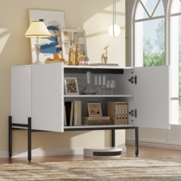 Modern Wooden Sideboard Storage Cabinet with 2 Doors, Freestanding Buffet Cupboard with Raised Metal Legs, 100L x 40W x 75H cm, White - Aosom UK - thumbnail 4