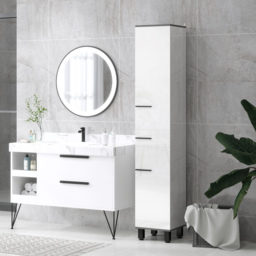 HOMCOM 190cm Slim Bathroom Storage Cabinet - White - thumbnail 2