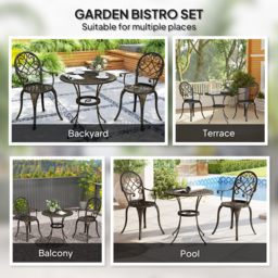 Outsunny 3 Piece Patio Bistro Set for 2, Outdoor Aluminium Garden Table and Chairs with Adjustable Footpads for Balcony, Garden and Patio, Bronze Tone - thumbnail 6