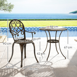 Outsunny 3 Piece Patio Bistro Set for 2, Outdoor Aluminium Garden Table and Chairs with Adjustable Footpads for Balcony, Garden and Patio, Bronze Tone - thumbnail 3