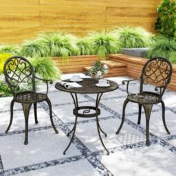 Outsunny 3 Piece Patio Bistro Set for 2, Outdoor Aluminium Garden Table and Chairs with Adjustable Footpads for Balcony, Garden and Patio, Bronze Tone - thumbnail 8