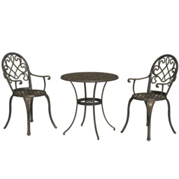 Outsunny 3 Piece Patio Bistro Set for 2, Outdoor Aluminium Garden Table and Chairs with Adjustable Footpads for Balcony, Garden and Patio, Bronze Tone - thumbnail 1