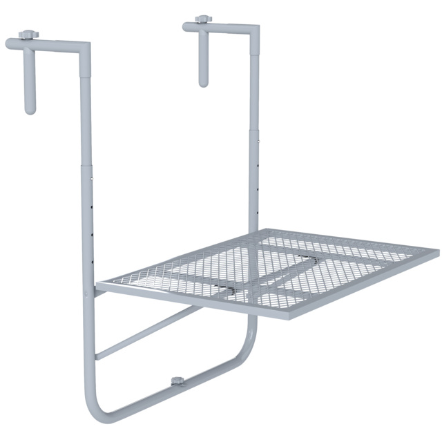 Outsunny Balcony Hanging Table, Metal Wall Mount Desk, Adjustable Folding Balcony Deck Table for Patio and Garden, Grey - image 1