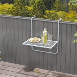 Outsunny Balcony Hanging Table, Metal Wall Mount Desk, Adjustable Folding Balcony Deck Table for Patio and Garden, Grey - thumbnail 9