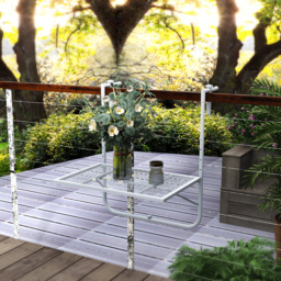 Outsunny Balcony Hanging Table, Metal Wall Mount Desk, Adjustable Folding Balcony Deck Table for Patio and Garden, Grey - thumbnail 2