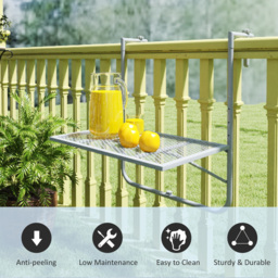 Outsunny Balcony Hanging Table, Metal Wall Mount Desk, Adjustable Folding Balcony Deck Table for Patio and Garden, Grey - thumbnail 7