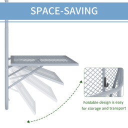 Outsunny Balcony Hanging Table, Metal Wall Mount Desk, Adjustable Folding Balcony Deck Table for Patio and Garden, Grey - thumbnail 5