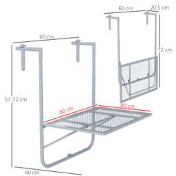 Outsunny Balcony Hanging Table, Metal Wall Mount Desk, Adjustable Folding Balcony Deck Table for Patio and Garden, Grey - thumbnail 3