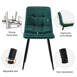Set of 4 Upholstered Velvet Dining Chairs with Metal Frame, Ergonomic Design, 4-Set Upholstered Chair with Backrest, 44x41x86 cm, Green - Aosom UK - thumbnail 6