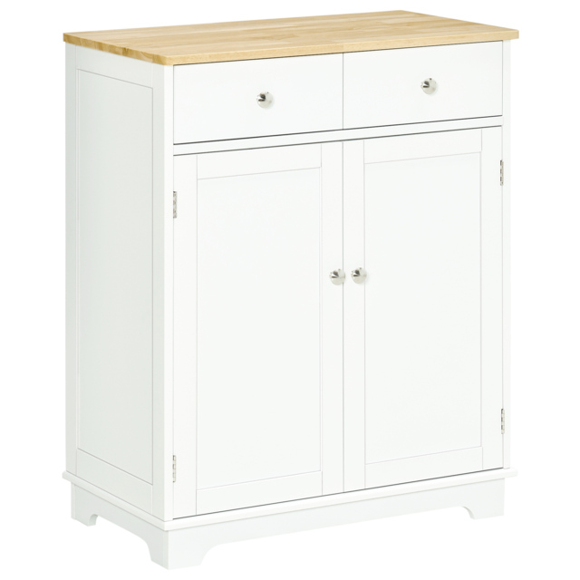 HOMCOM Kitchen Floor Cabinet Side Storage Cupboard Multi-use Sideboard Table with Solid Wood Top, Adjustable Shelf Drawer for Dining Living Room - image 1