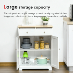 HOMCOM Kitchen Floor Cabinet Side Storage Cupboard Multi-use Sideboard Table with Solid Wood Top, Adjustable Shelf Drawer for Dining Living Room - thumbnail 4