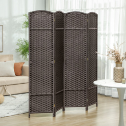 HOMCOM 4 Panel Folding Room Divider, Freestanding Privacy Screen for Living Room, Bedroom and Office, 160 x 170cm, Brown - thumbnail 2