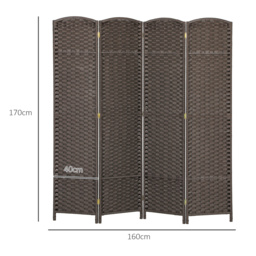 HOMCOM 4 Panel Folding Room Divider, Freestanding Privacy Screen for Living Room, Bedroom and Office, 160 x 170cm, Brown - thumbnail 3