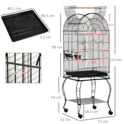 PawHut Large Parrot Bird Cage Aviary Budgies Finch Cockatiel Birds Stand Feeding Station Stand w/ Wheels 51L x 51W x 153H cm - thumbnail 3