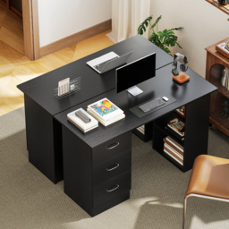 HOMCOM Computer Desk, Home Office Desk, Writing Table, PC Workstation with 3 Storage Shelves and 3 Drawers for Working, Study, 120 x 49 x 72 cm, Black - thumbnail 7
