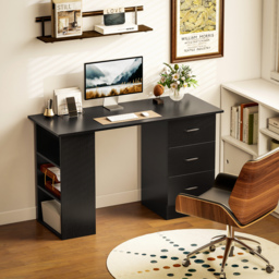 HOMCOM Computer Desk, Home Office Desk, Writing Table, PC Workstation with 3 Storage Shelves and 3 Drawers for Working, Study, 120 x 49 x 72 cm, Black - thumbnail 2