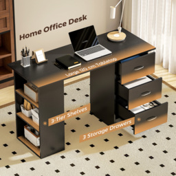 HOMCOM Computer Desk, Home Office Desk, Writing Table, PC Workstation with 3 Storage Shelves and 3 Drawers for Working, Study, 120 x 49 x 72 cm, Black - thumbnail 4