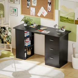 HOMCOM Computer Desk, Home Office Desk, Writing Table, PC Workstation with 3 Storage Shelves and 3 Drawers for Working, Study, 120 x 49 x 72 cm, Black - thumbnail 8