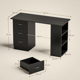 HOMCOM Computer Desk, Home Office Desk, Writing Table, PC Workstation with 3 Storage Shelves and 3 Drawers for Working, Study, 120 x 49 x 72 cm, Black - thumbnail 3
