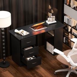 HOMCOM Computer Desk, Home Office Desk, Writing Table, PC Workstation with 3 Storage Shelves and 3 Drawers for Working, Study, 120 x 49 x 72 cm, Black - thumbnail 9