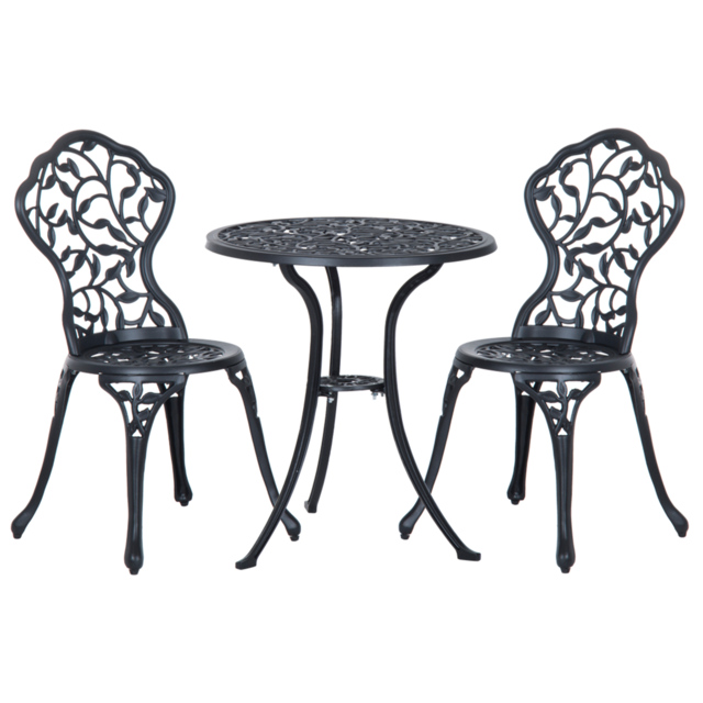 Outsunny Cast Aluminium Bistro Set: Antique Style 3-Piece Garden Furniture with Table & Chairs, Outdoor Seating - Aosom UK - image 1