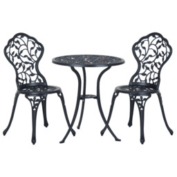 Outsunny Cast Aluminium Bistro Set: Antique Style 3-Piece Garden Furniture with Table & Chairs, Outdoor Seating - Aosom UK