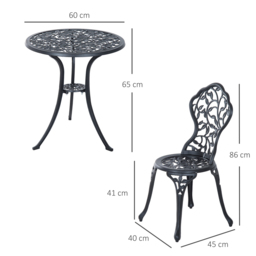 Outsunny Cast Aluminium Bistro Set: Antique Style 3-Piece Garden Furniture with Table & Chairs, Outdoor Seating - Aosom UK - thumbnail 3