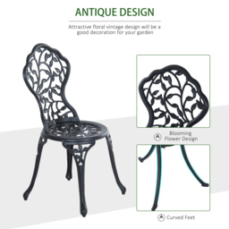 Outsunny Cast Aluminium Bistro Set: Antique Style 3-Piece Garden Furniture with Table & Chairs, Outdoor Seating - Aosom UK - thumbnail 4