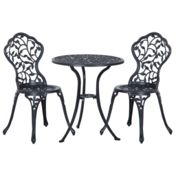 Outsunny Cast Aluminium Bistro Set: Antique Style 3-Piece Garden Furniture with Table & Chairs, Outdoor Seating - Aosom UK - thumbnail 1