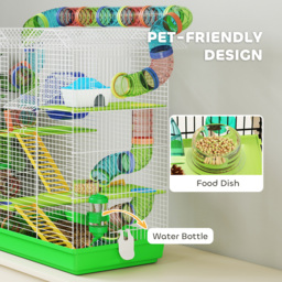 PawHut 5 Tier Hamster Cage Carrier Habitat with Exercise Wheels Tunnel Tube Water Bottle Dishes House Ladder for Dwarf Mice, Green - thumbnail 5