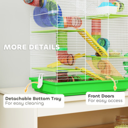 PawHut 5 Tier Hamster Cage Carrier Habitat with Exercise Wheels Tunnel Tube Water Bottle Dishes House Ladder for Dwarf Mice, Green - thumbnail 6