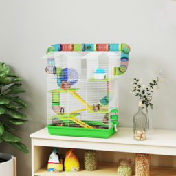 PawHut 5 Tier Hamster Cage Carrier Habitat with Exercise Wheels Tunnel Tube Water Bottle Dishes House Ladder for Dwarf Mice, Green - thumbnail 2