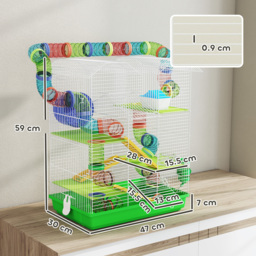 PawHut 5 Tier Hamster Cage Carrier Habitat with Exercise Wheels Tunnel Tube Water Bottle Dishes House Ladder for Dwarf Mice, Green - thumbnail 3