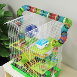 PawHut 5 Tier Hamster Cage Carrier Habitat with Exercise Wheels Tunnel Tube Water Bottle Dishes House Ladder for Dwarf Mice, Green - thumbnail 8