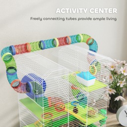 PawHut 5 Tier Hamster Cage Carrier Habitat with Exercise Wheels Tunnel Tube Water Bottle Dishes House Ladder for Dwarf Mice, Green - thumbnail 7