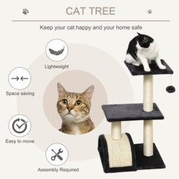 PawHut Cat Tree Tower, 72cm Climbing Activity Centre for Kittens, with Sisal Scratching Post, Pad Arc Perch, and Hanging Ball Toy, Grey - Aosom UK - thumbnail 4