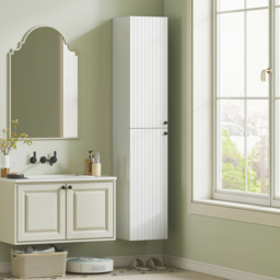 HOMCOM Wall Mounted Tall Bathroom Storage Cabinet with Soft-Close Hinges, Slim Bathroom Cabinet with 2 Doors, White - thumbnail 2