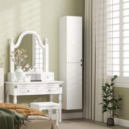 HOMCOM Wall Mounted Tall Bathroom Storage Cabinet with Soft-Close Hinges, Slim Bathroom Cabinet with 2 Doors, White - thumbnail 9