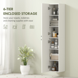 HOMCOM Wall Mounted Tall Bathroom Storage Cabinet with Soft-Close Hinges, Slim Bathroom Cabinet with 2 Doors, White - thumbnail 6
