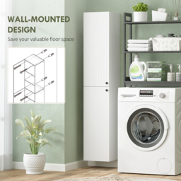 HOMCOM Wall Mounted Tall Bathroom Storage Cabinet with Soft-Close Hinges, Slim Bathroom Cabinet with 2 Doors, White - thumbnail 4